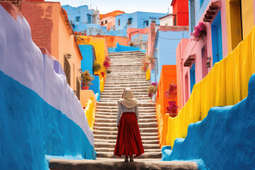 Fototapeta na wymiar Frau mit farbigem Hintergrund