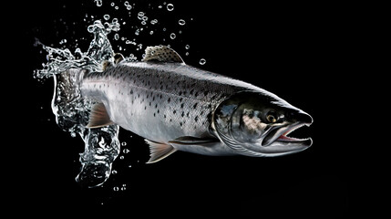 Large Salmon isolated on black.  Concept of fish farming, fishing and sports angling. 