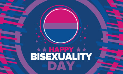 Happy Bisexuality Day. Bisexual Pride and Bi Visibility Day. Bisexual flag. Coming out. Celebrated annual in September 23. Festival and parade. Poster, card, banner, template, background. Vector