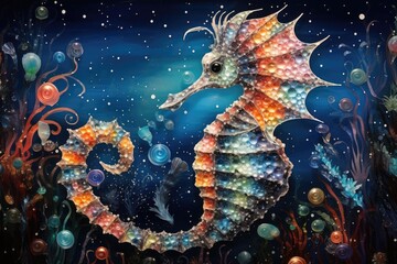 Fototapeta na wymiar Mosaic representation of a seahorse.