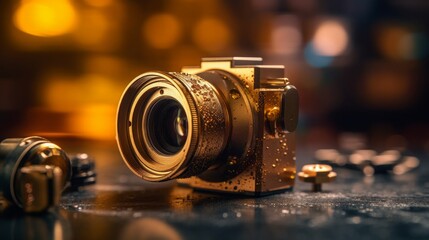 Fototapeta na wymiar Capturing Time: Exploring the Essence of Vintage Photography Through Antique Lens and Classic Camera Equipment, generative AI