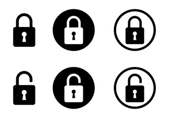 Padlock icons, lock and unlock icons set. Safety protect symbols.
