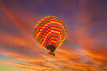 hot air balloon at sunset