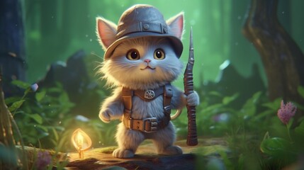 adventuring group of cute tiny hyperrealistic cat with.Generative AI