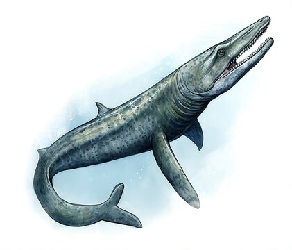 Tylosaurus Water Dinosaur Watercolor Illustration