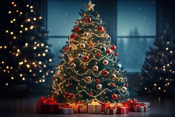 Obraz premium dazzling beauty of a fully decorated Christmas tree