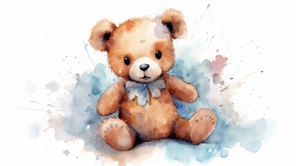 baby teddy bear cute solid background water color clipa.Generative AI