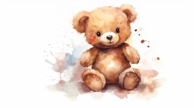 baby teddy bear cute solid background water color clipa.Generative AI