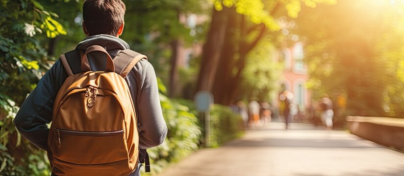 Young Student Walking With A Backpack And Pushing A Bike Promoting Eco Friendly Transportation