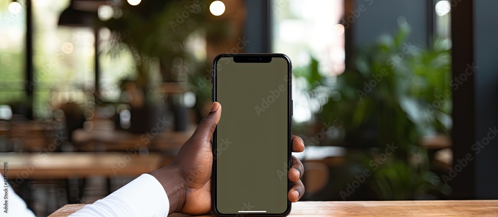 Poster african american man working with code on smartphone at office desk it developer concept