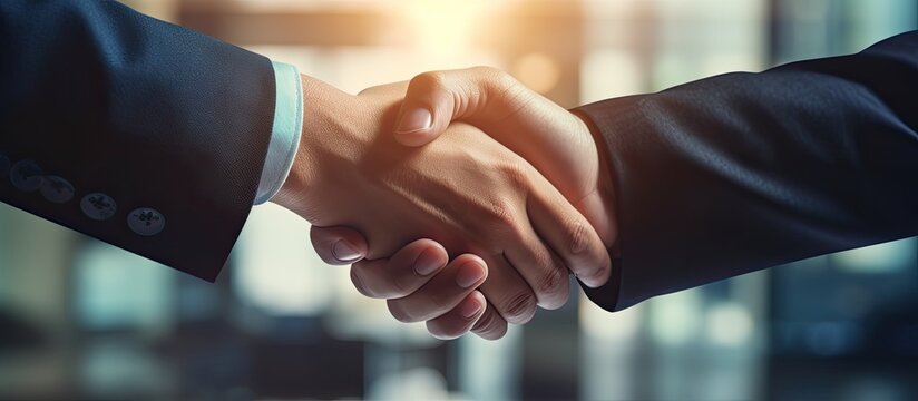 Excited to collaborate with you Businessmen shaking hands in office