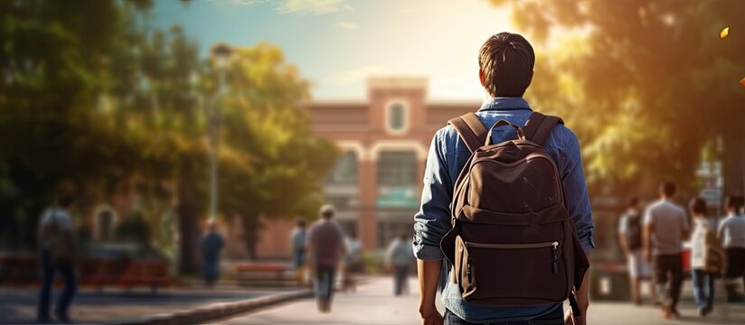 College student walking to university campus education banner concept