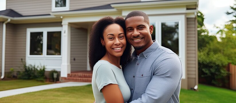 An Ethnically Diverse Couple Proudly Poses In Front Of Their New Home Holding House Keys