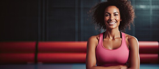 A confident coach in sportswear a happy young African American woman preparing for workout training