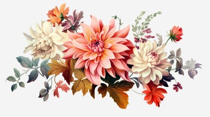 clipart vintage flower on white background spaced out.Generative AI