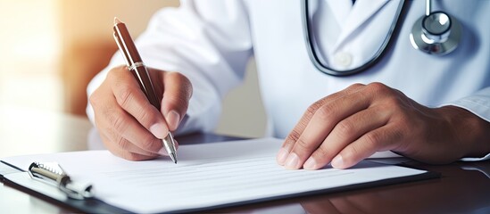 Doctor writing prescription note Empty area for writing