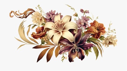 clipart vintage flower on white background spaced out.Generative AI