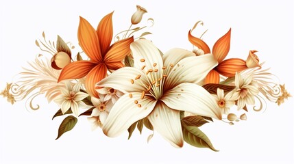 clipart vintage flower on white background spaced out.Generative AI