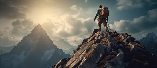 Young person scaling a peak Idea of personal growth and aspirations