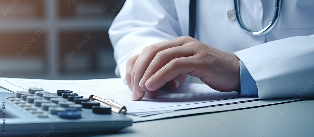 Wall mural Medical doctor with clipboard in health care setting