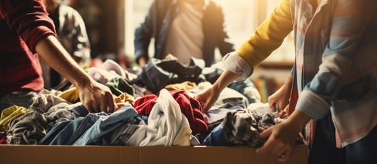 Middle aged man organizing clothes in diverse charitable foundation - Powered by Adobe