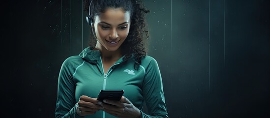 Female fitness trainer texting with a smile