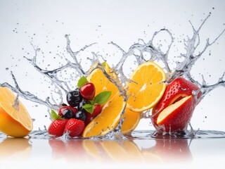 fruits with water splash isolated on white background. ai generative