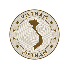 Vietnam round badge vector. Country round stamp with shape of Vietnam, isolines and circular country name. Amazing emblem. Awesome vector illustration.