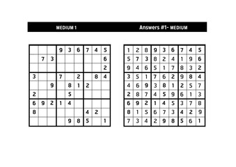 Sudoku puzzle game.Sudoku puzzle with a solution - MEDIUM LEVEL 