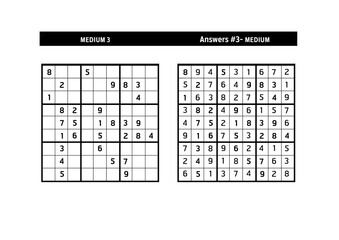 Sudoku puzzle game.Sudoku puzzle with a solution - MEDIUM LEVEL 
