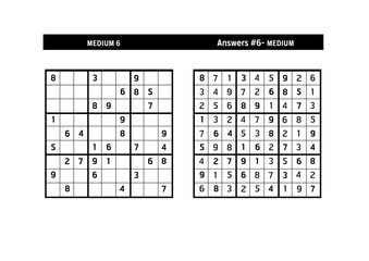 Sudoku puzzle game.Sudoku puzzle with a solution - MEDIUM LEVEL 