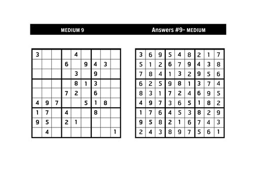 Sudoku puzzle game.Sudoku puzzle with a solution - MEDIUM LEVEL 