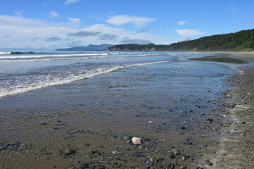 Shi Shi Beach and seashore in Olympic National Park, Washington on sunny summer afternoon.