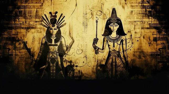 Grunge background with Egyptian gods images Toth