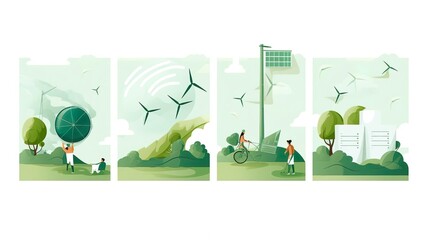 Sustainability illustration set. ESG green energy