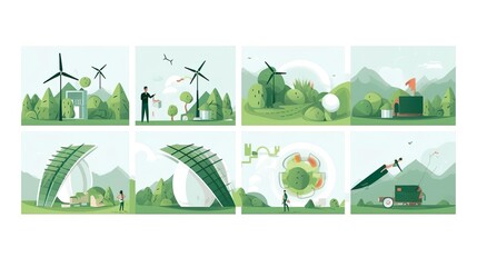 Sustainability illustration set. ESG green energy