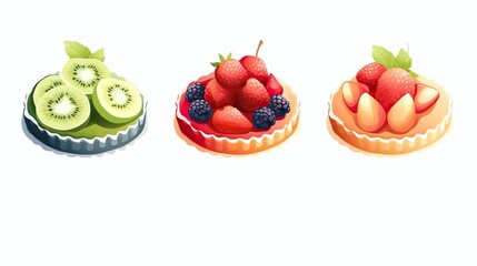 Set of Fresh fruit tart on transparent background - obrazy, fototapety, plakaty