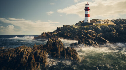 Isolated lighthouses on rocky coast