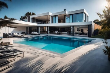 Fototapeta premium A lush swimming pool in at home lawn generated by AI tool