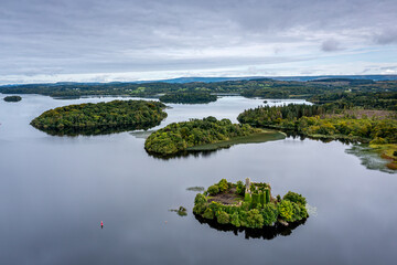 Aerial view over Lough Key  Roscommon, Ireland 