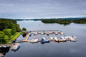 Aerial view over Lough Key Marina,  Roscommon, Ireland 