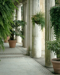 Fototapeta na wymiar Columns and plants at Untermyer Gardens, Yonkers, New York