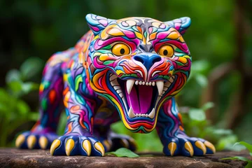 Foto op Plexiglas Alebrije Mexican folk art, wood carving, jaguar © Sunshower Shots