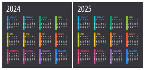 2024, 2025 Calendar - illustration. Template. Mock up