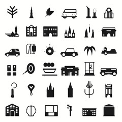 Minimalist flat vector beautiful set of tourism icons and silhouettes. black and white. ui. UX. Linux. by Adrian Tomine.
