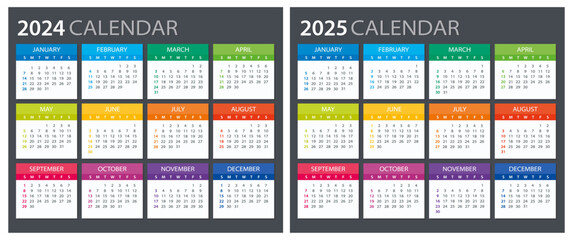 2024, 2025 Calendar - illustration. Template. Mock up