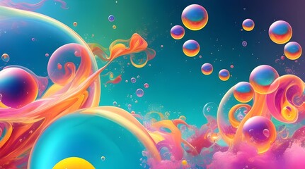 Obraz na płótnie Canvas Dynamic PC Desktop Wallpaper | Floating Bubbles over a Colorful Abstract Background. Aspect ratio 16:9