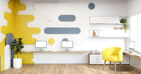 Colorful Living room japanese minimalist room interior, 3D rendering