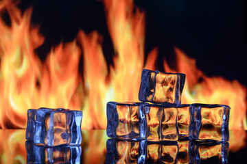 ice cubes on fire background for alcoholic cocktail 8