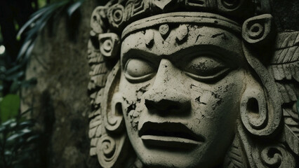 Mayan Ruins, Stone Face, Macro, Generative Ai.